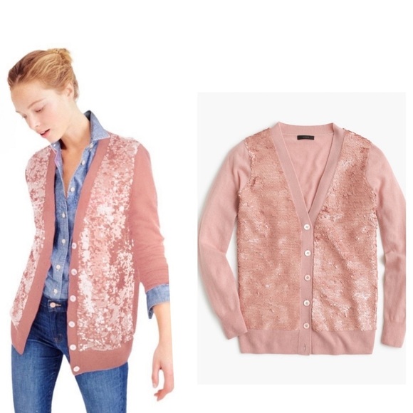 J.Crew powder pink sequin wool cashmere boyfriend cardigan E4862